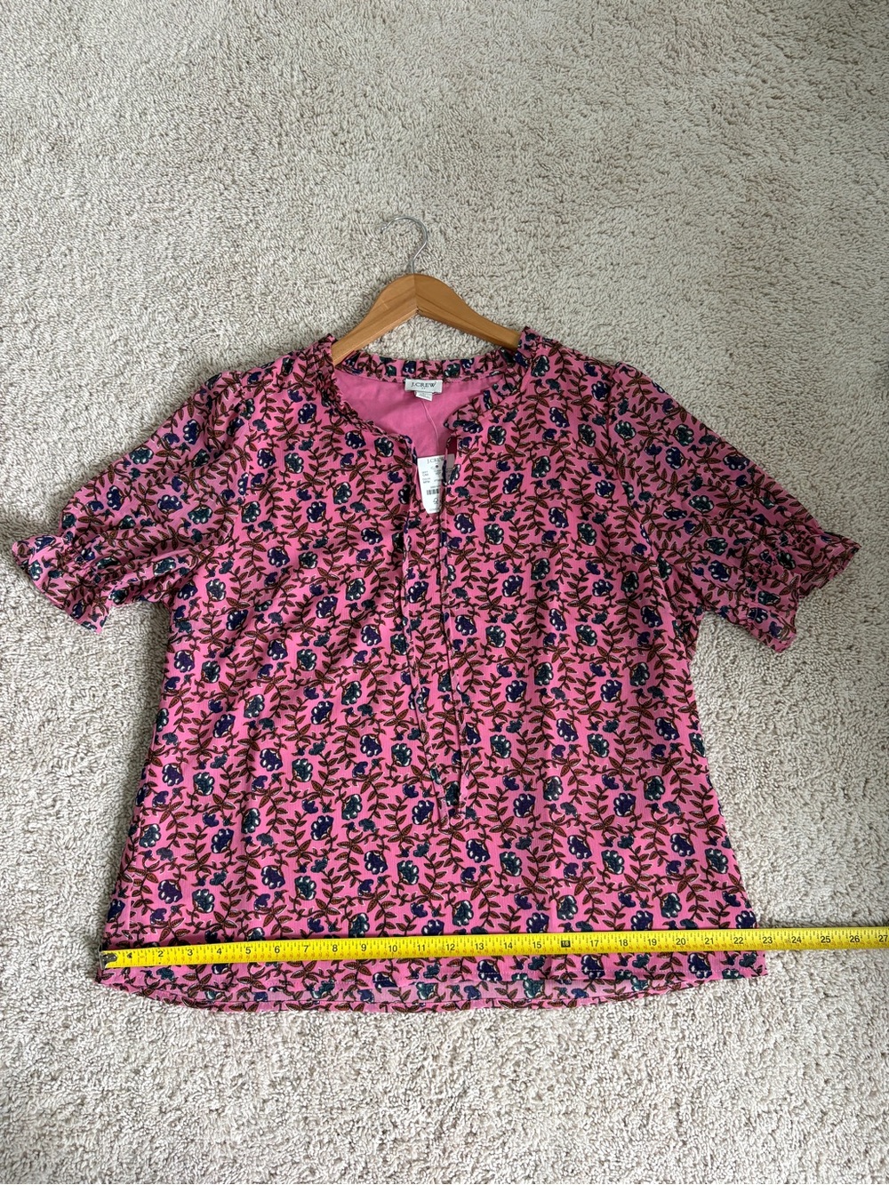 NWT J. Crew L Pink Floral V-Neck Quarter Sleeve Top - Picture 7 of 7